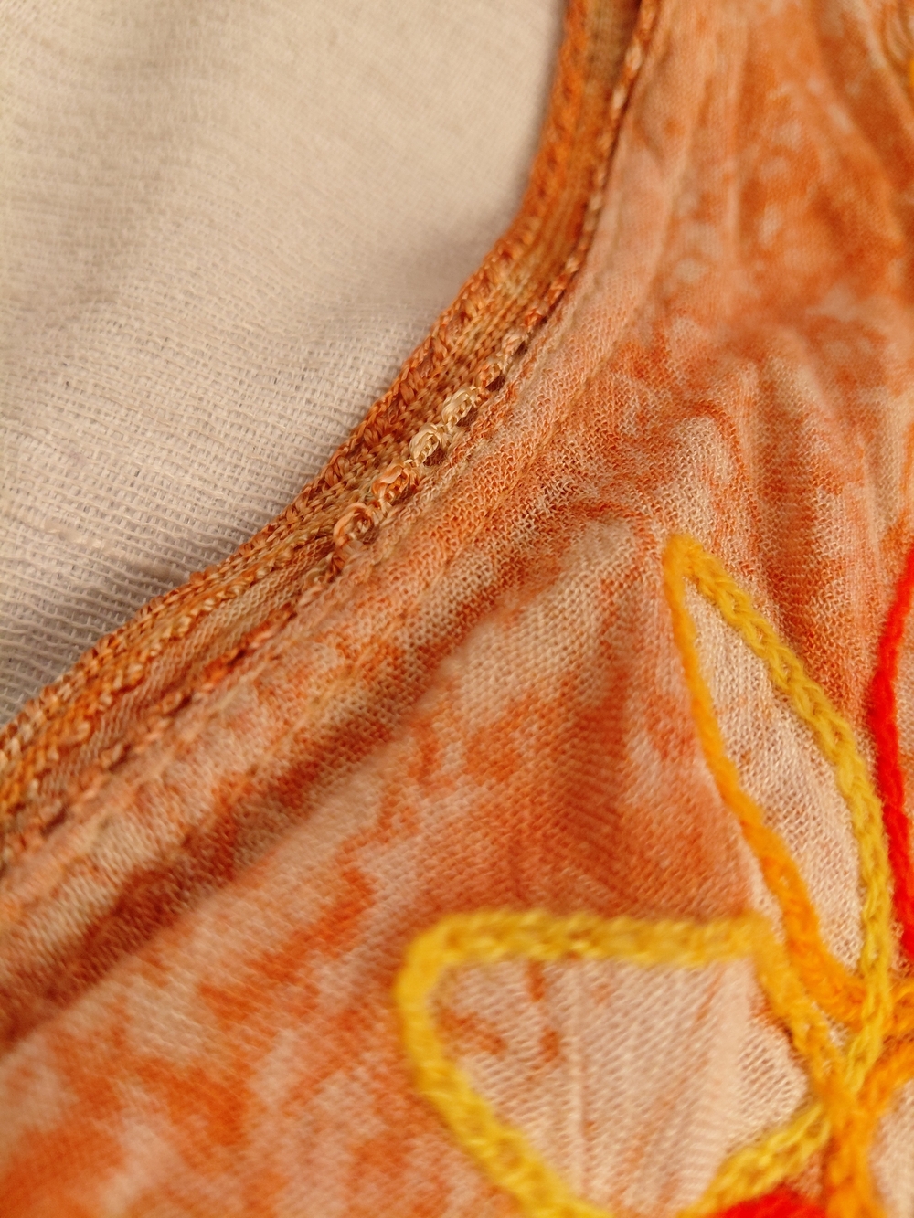 Vintage Shoreline Bohemian Orange 100% Rayon Embroidered Dress S/M - Picture 7 of 9